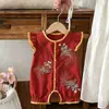 Mameluco de Bordado de Pez Dorado Koi Rojo para Bebé con Mangas Voladas Holgado para Salir Traje para Gatear Vestido para Primer Cumpleaños Celebración de Luna Llena para Bebé
