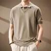 Polo de Punto de Manga Corta Estilo Retro Americano para Hombre, Nuevo Estilo de Verano, Estilo Old Money, Camiseta de Trabajo de Tencel y Lino