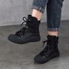 Botines Casuales Retro con Cordones y Punta Abierta Botas de Piel Genuina para Mujer Otoño e Invierno 2025 Nuevos Botines de Piel de Vacuno de Primera Capa Botas