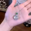 Colgante de Calcedonia con Superficie de Huevo de Hielo de Piedra Preciosa de Alta Calidad para Mujer, Exquisita Cadena para Clavícula Llena de Diamantes, Colgante de Ágata Jade con Acabado Plateado