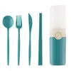 Juego de Cubiertos Portátil de Paja de Trigo Transfronterizo de Tres Piezas: Cuchillo, Tenedor, Cuchara. Juego de Regalo para Estudiantes y Trabajadores de Oficina. Venta Directa del Fabricante.