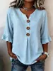 Transfronteiriço 2026 Nova Roupa Feminina Europeia e Americana Amazon Verão Feminino Gola V Algodão Linho Camisa Moda Botão Top para Mulheres