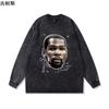 Camiseta Transfronteiriça Aliexpress Masculina High Street Lavada e Desgastada Marca Trendy Ins Algodão Puro Tops de Casal Atacado Ebay Mangas Longas
