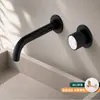 Torneira de parede, toda em cobre, preta, para lavatórios, torneira embutida sob a pia, água fria e quente, design embutido