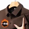 Camisa Polo Masculina com Forro de Lã, Espessa para o Inverno, Nova Moda Estilo Casual, Lã Integrada, Quente, Gola Polo, Cor Sólida, Manga Longa Roupa Masculina