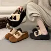 Zapatos peludos tipo Birkenstock con suela gruesa y forro de polar para mujer, Novedad Retro Otoño e Invierno 2025, Zapatos planos cálidos de algodón sin cordones