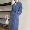 Traje de Abrigo de Lana Doble Cara Cuello de Solapa Perlas Largo por Encima de la Rodilla Holgado Ligero Maduro Lana Completa Otoño e Invierno Nuevo Abrigo con Cordones