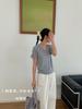 Gola de Ovo de Ganso Camiseta de Tricô Fino Fio Novo Branco Manga Curta Slim Fit Emagrecedor Versátil Gola Redonda Top Feminino Transfronteiriço