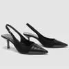 Sandalias Cerradas de Estilo Francés tipo Hada para Mujer, Tacones Altos Negros de Punta Aguda, Zapatos de Gamuza sin Espalda para Ir al Trabajo para Mujer