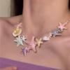 Collar con colgante de estilo europeo y americano con forma de estrella de mar y perlas, estilo bohemio, para mujer, ideal para vacaciones en la playa, cadena de clavícula y marea.