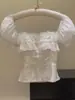 Elegante blusa de retazos de encaje estilo francés con cuello cuadrado y mangas abullonadas para mujer, nuevo modelo de verano, suave y entallada, top deslumbrante