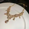 Conjunto de Brincos e Colar Pingente Flor de Diamante Inlaid Agulha de Prata Gota d'Água Estilo Palácio Corrente de Clavícula Joias de Luxo Leve de Alta Qualidade para Mulheres