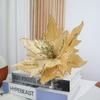 33cm Tela Simulada Lentejuelas Flores de Navidad Recortes y Hojas DIY Decoración Flores de Navidad en Relieve Forma de Arreglo para Árbol de Navidad
