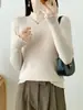 Suéter de Punto con Cuello Semi-Alto y Borde Fruncido para Mujer, Nuevo Estilo Otoño e Invierno 2025, Color Sólido, Corte Ajustado, Suéter Pulóver Sencillo