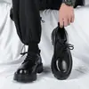 [Personalizado] Sapatos de Couro Pretos para Homem, Sapatos Baixos Retrô Populares de Tamanho Grande, Versáteis Sapatos Formais de Negócios com Bico Arredondado 2135-R