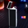 Isqueiro à prova de vento de arco duplo tipo C com display de energia, material metálico, isqueiro para presente, isqueiro recarregável