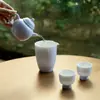 Montaña del Crepúsculo Cerámica Púrpura Hecha a Mano con Neumático Delgado Juego de Té Kung Fu Tazón con Tapa Sancai Tetera Taza de Servicio Única Taza de Té