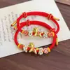 Ano do Cavalo Prata Pura 999 Ano Zodiacal Pulseira com Fio Vermelho Banhada a Ouro para Homens e Mulheres, Design Original Feito à Mão, Presente para Mulheres Atrair Riqueza