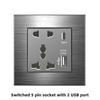 Enchufe Eléctrico Británico 13A Carga Rápida USB tipo-c Estándar Británico Pie Cuadrado Panel Metálico Gris Aluminio Dibujado con Alambre Edición Hong Kong y Macao