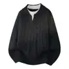 Cárdigan Grueso Holgado Falso de Dos Piezas para Hombre Estilo Francés Retro Tejido de Punto Trenzado Suéter con Solapa para Hombre Otoño Invierno Suéter de Lana