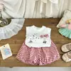 Verano 2026 Nuevo Conjunto de Dos Piezas para Niñas Lindo Top Elegante Dulce con Mangas Volantes Lazo 3D y Pantalones Cortos