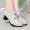 Tacón Grueso Tacón Alto Moda Zapatos de Mujer Casual Combinan con Todo Con Cordones Plataforma Suela Gruesa de Mediana Edad Casual Estado de Ánimo Suave Zapatos de Cuero para Mediana Edad