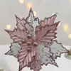 Flor de Navidad hueca de malla, arreglo floral de tela con forma de hoja de arce, decoración navideña artificial de 24 cm, arreglo floral navideño