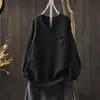 Suéter de Punto de Punto Nuevo para Mujer 2025 Otoño Bolsillo Pequeño con Solapa Pantalones Cuello en V Holgado Algodón Tejido Base Exterior Jersey de Manga Larga