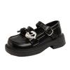 Sapatos de Couro Pretos Estilo Britânico para Meninas Primavera e Outono 2024 Sapatos Macios com Solado para Crianças Pequenas Sapatos de Princesa para Crianças Maiores com Laço