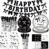 Pajarita tema blanco y negro decoración de fiesta arreglo de cumpleaños plato servilleta vaso de papel conjunto de pancarta
