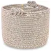 Cesta de almacenamiento tejida con cuerda de algodón y borlas, cesta redonda para la colada para uso doméstico, adecuada para guardar ropa, juguetes y artículos varios, con asa para facilitar el transporte