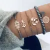 Joia Nova Europeia e Americana Transfronteiriça Liga Metálica Trama com Contas Franja Pedra Pulseira Feminina Coração de Amor Conjunto de 5 Peças Em Estoque