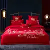 Textil Hogar Boda Juego de Cuatro Piezas Funda de Edredón Bordada para Boda Habitación de Boda Roja Cama de Boda Juego Festivo Chinoiserie
