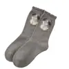 Calcetines de felpa de media pantorrilla para mujer para otoño e invierno, estilo japonés, con encaje, hilo moteado, cachorro de dibujos animados, suaves, amigables con la piel, holgados, de media pantorrilla