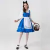 Aventura de Halloween para Padres e Hijos en Oz Vestido Azul a Cuadros Disfraz de Dorothy Vestido de Sirvienta en el País de las Maravillas
