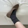 Meias de algodão puro cor de café para mulheres, meias de cano médio para primavera e outono, para combinar com sapatos Birkenstock, meias longas, sem costura, Maillard, meias folgadas