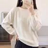 Suéter Tricotado 100% Algodão Puro Estilo Old Money para Mulheres, Primavera e Outono, Gola Redonda, Mangas Bufantes Vazadas, Pulôver Base Solto e Relaxado