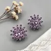 Brincos florais roxos de três camadas em estilo de luxo leve com zircônia microincrustada em liga de cobre e pinos de prata s925, brincos de alta qualidade