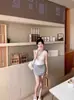 Estilo Deseo Puro Camisola Blanca con Lazo para Mujer Nueva Colección Primavera 2024 Top sin Mangas con Almohadilla en el Pecho Base Interior
