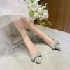 Zapatos de Boda de Tacón Medio para Mujer 2025 Nuevo Estilo Francés Piedras de Strass Lazo Zapatos de Novia Elegantes Vestido Punta Fina Tacón Grueso Zapatos Individuales para Mujer