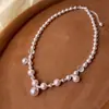 Manta Cor Rosa Gradiente Pérola Branca Shijia Pulseira de Cristal Feminina Luxo Acessível Nicho Elegante Popular Corrente para Clavícula