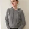 Suéter de Caxemira com Capuz Suéter Pulôver Feminino Outono e Inverno 2025 Nova Sudadore Redutora de Idade Hoodie de Base Tricotado Top Versátil