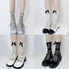 Meias de renda até a panturrilha estilo ballet meias JK com laço doce meias Lolita felpudas meias de cano médio com cadarço