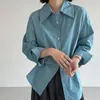 Camisa de algodón minimalista de alta calidad para mujer de Dongdaemun, Corea, algodón lavado de alta gama, color liso, camisa básica de manga larga para otoño para mujer