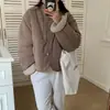 Chaqueta de Borrego Reversible Estilo Coreano Versátil Negra para Mujer Invierno 2026 Nuevo Estilo Gruesa con Felpa Chaqueta de Algodón Holgada