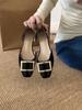 Zapatos Planos de Mujer con Punta Cuadrada Hueca Estilo Francés 2025 Nuevo Verano Versátiles Hebilla Cuadrada Negra Zapatos de Oficina