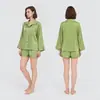 Novo conjunto de pijama de manga longa com shorts em jacquard liso para mulheres, roupa de casa para primavera e verão, confortável e pode ser usado fora TZ4213