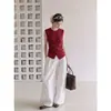 Chaleco Camisola de Punto Rojo Estilo Retro de Hong Kong para Mujer Verano Ropa Exterior de Alta Gama Chaleco sin Mangas Ajustado