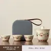 Conjunto de Chá de Viagem Cerâmico Dunhuang Apsaras Voadoras Uma Bule Três Xícaras Portátil Xícara de Preparo Rápido Bolsa de Armazenamento para Lembrança de Negócios