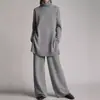 Temporada de Primavera y Otoño 2026 Europeo y Americano Amazon Aliexpress Nuevo Tejido Color Sólido Cuello Alto Holgado Casual Conjunto de Dos Piezas